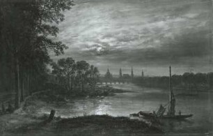 Blick auf Dresden im Mondschein : Blick auf Dresden im Mondschein. Öl auf Leinwand. 1849