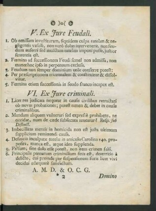 V. Ex Iure Feudali.