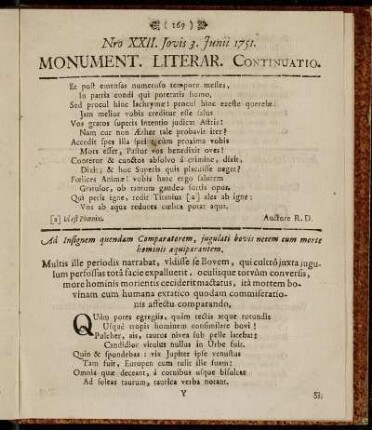 Nro XXII. Jovis 3. Junii 1751.