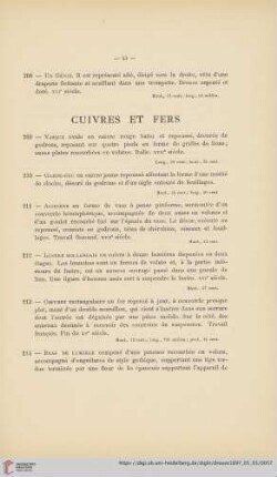 Cuivres et fers (Nr. 209 - 227)