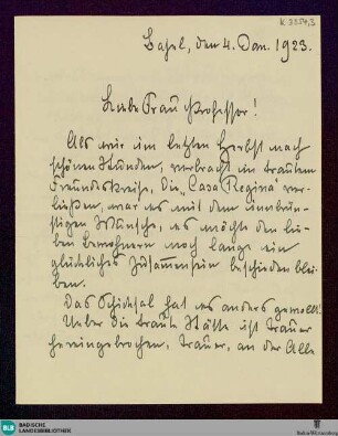 Brief von Friedrich Klose an Unbekannt vom 04.01.1923 - K 3354, 3