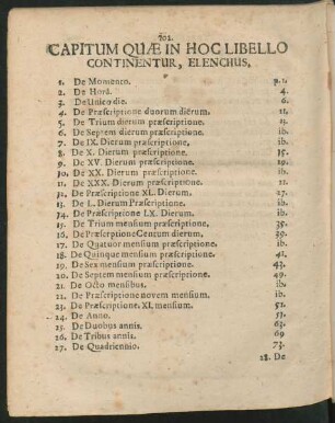 Capitum Quae In Hoc Libello Continentur, Elenchus.