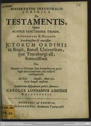 Dissertatio Inauguralis Iuridica De Testamentis