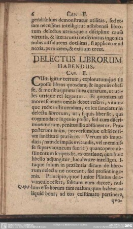 Delectus Librorum Habendus. Cap. II.