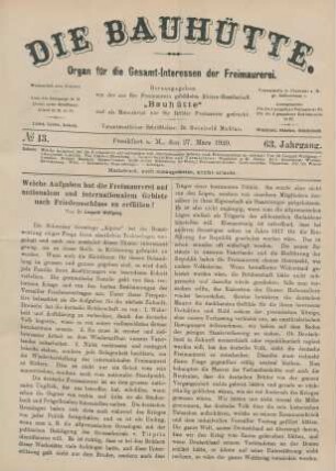 No 13. Frankfurt a. M., den 27. März 1920. 63. Jahrgang.
