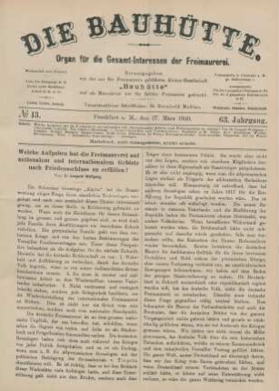 No 13. Frankfurt a. M., den 27. März 1920. 63. Jahrgang.