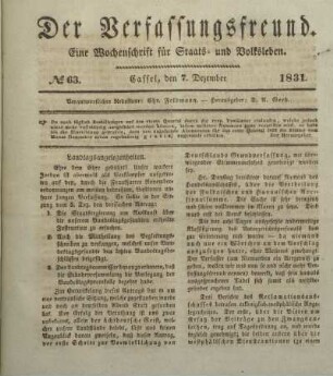№ 63. Cassel, den 7. Dezember 1831.