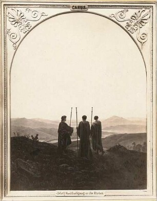 Die heiligen drei Könige (Christi Verkündigung an die Hirten) : Carus, Carl Gustav: Die heiligen drei Könige (Christi Verkündigung an die Hirten). Öl/Leinwand; 72 x 54,5 cm. um 1825. Berlin, Schloß. Ausstellung. Dresden, Sächsischer Kunstverein: Kunst in Sachsen vor hundert Jahren. 29. April-24. Juni 1928