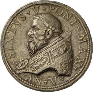 Medaille von Nicolo de Bonis auf Papst Sixtus V. und die Piazza del Popolo, 1589
