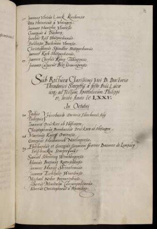 Winterhalbjahr 1574/1575. Rektorat Dietrich Schnepff