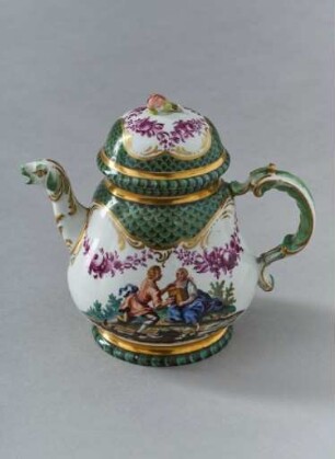 Teekanne mit Figuren- und Mosaikmalerei aus einem Solitaire-Dejeuner
