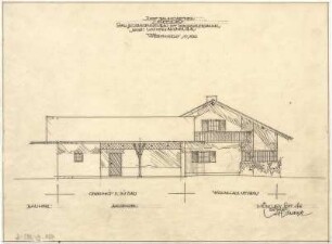 Gsaenger, Gustav; Lenggries (Bayern); Landhaus Baumgartner - Stall- u. Garagenbau mit Wohnhausplanung, jetzt: Wohnhausneubau, Westseite (Ansicht)