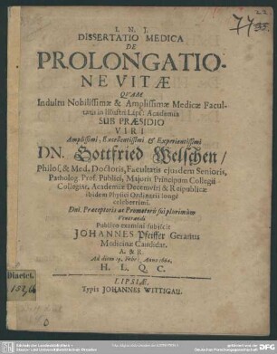 Dissertatio medica de prolongatione vitae