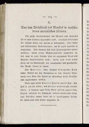 X. Von dem Verhältniß des Maaßes in verschiedenen europäischen Ländern.