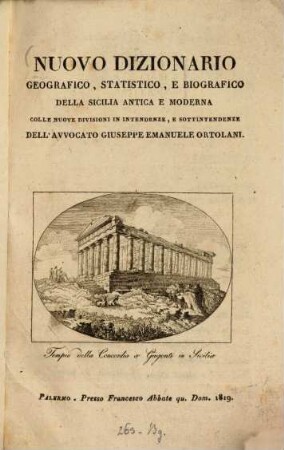 Nuovo dizionario geografico, statistico e biografico della Sicilia antica e moderna : mit 1 Karte