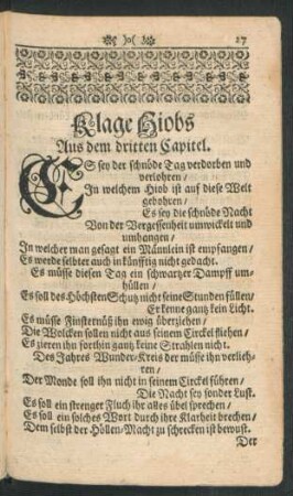 Klage Hiobs Aus dem dritten Capitel.