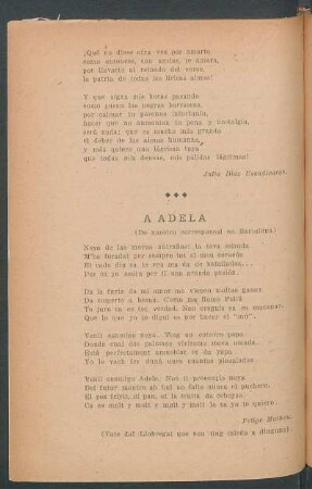 A Adela : (De nuestro corresponsal en Barsalona)