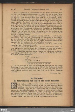 Das Stereoskop zur Unterscheidung von falschen und echten Banknoten