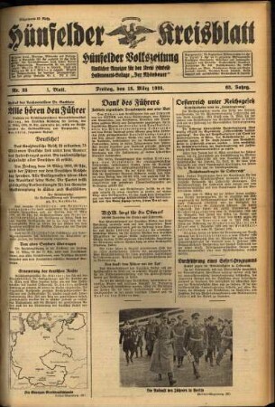 Erste Ausgabe vom Freitag, den 18. März 1938.