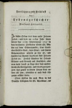 Fortsetzung und Beschluß der Lebensgeschichte Markuart Herrgotts.