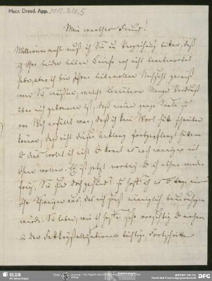 Eigenh. Brief von Johann Ferdinand Koreff an August Wilhelm von Schlegel, Paris, 1807