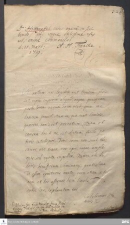 Testimonium von August Hermann Francke für [Holtzapffel].