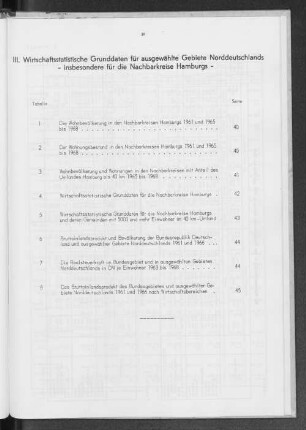 III. Wirtschaftsstatistische Grunddaten für ausgewählte Gebiete Norddeutschlands - insbesondere für die Nachbarkreise Hamburgs -
