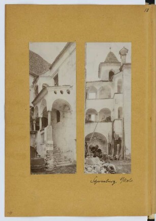 Ansitz Schwanburg, Nals: Innenhof, Aufgang mit Loggien (aus: Skizzen- und Fotoalbum 14)