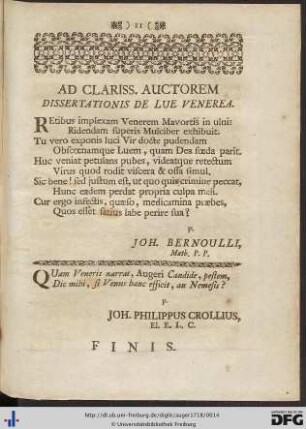 Ad Clariss. Auctorem Dissertationis De Lue Venerea.
