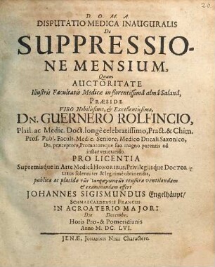 Disputatio Medica Inauguralis De Suppressione Mensium