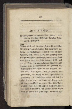 Zehnter Abschnitt. Religionszustand auf den westlichen Hebriden. Presbyterien. Synoden. Missionare. Aeltesten. Schulmeister. Catecheten.