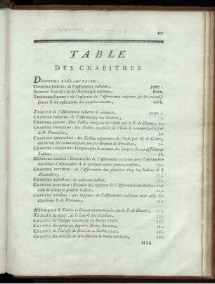 Table des Chapitres. Extrait des Registres de l'Académie Royale des Science.