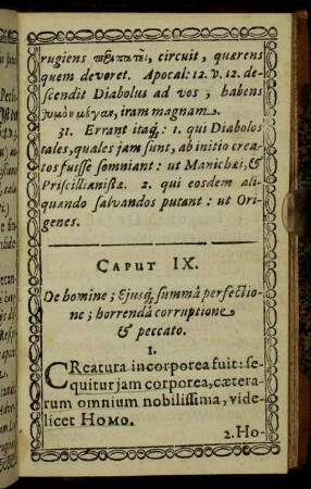 Caput IX. De homine; Ejusq summa perfectione; horrenda corruptione & peccato.