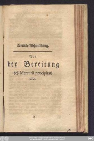 Neunte Abhandlung. Von der Bereitung des Mercurii praecipitati albi.
