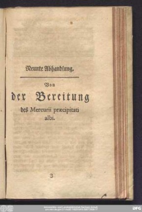 Neunte Abhandlung. Von der Bereitung des Mercurii praecipitati albi.