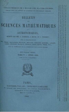 Tome V. - Avril 1881.
