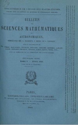 Tome V. - Avril 1881.