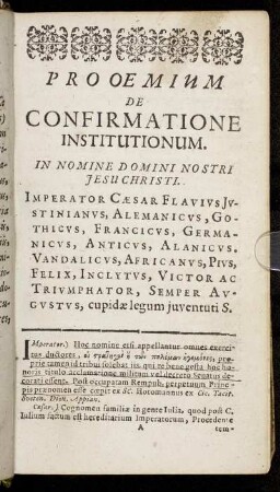 Prooemium De Confirmatione Institutionum.
