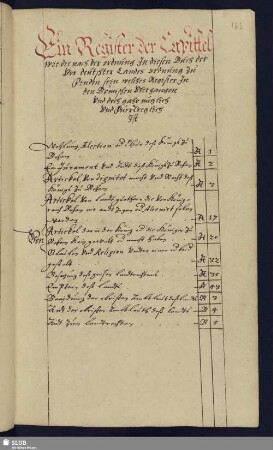 Ein Register der Capittel