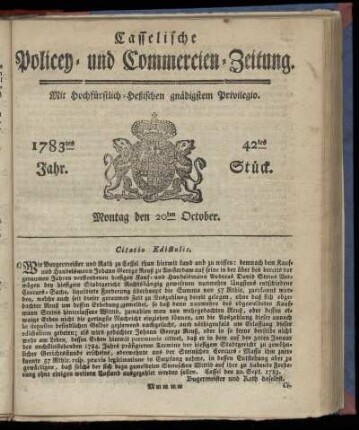 42tes Stueck, Montag den 20ten October. 1783