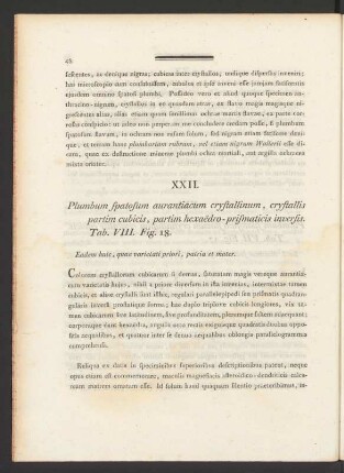 XXII. Plumbum spatosum aurantiacum crystallinum, crystallis partim cubicis, ... Tab. VIII. Fig. 18