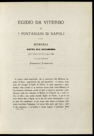 Egidio Da Viterbo Ed I Pontaniani Di Napoli