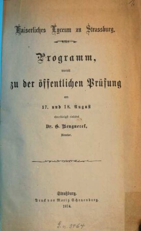 Programm : des Schuljahres .... 1873/74