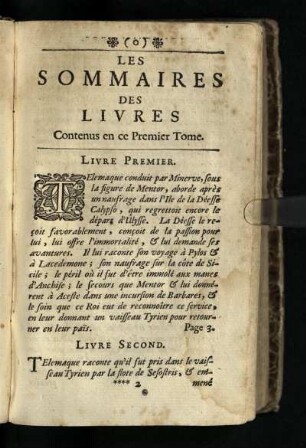 Les Sommaires Des Livres Contenus en ce Premier Tome