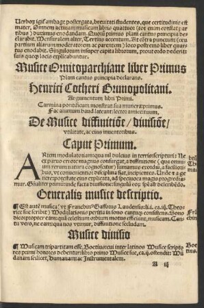 Musice Ornitoparchiane liber Primus Plani cantus principia declarans.