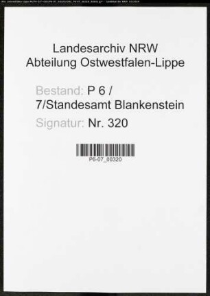 Sterberegister Standesamt Blankenstein/Ruhr