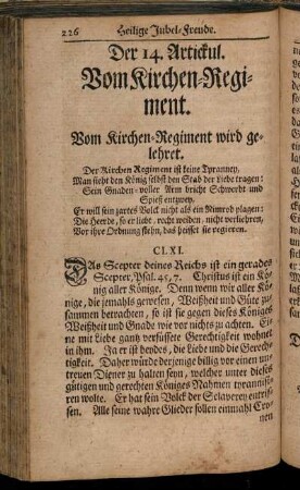 Der 14. Artickul. Vom Kirchen-Regiment.