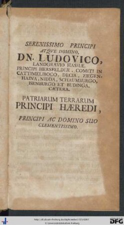 Serenissimo Principi Atque Domino, Dn. Ludovico, Landgravio Hassiae ...