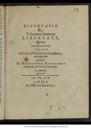 Disputatio de Voluntatis humanae Libertate