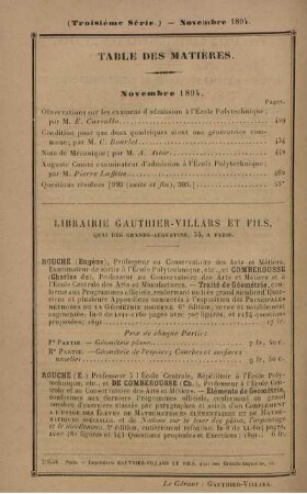 Table des matières. Novembre 1894.